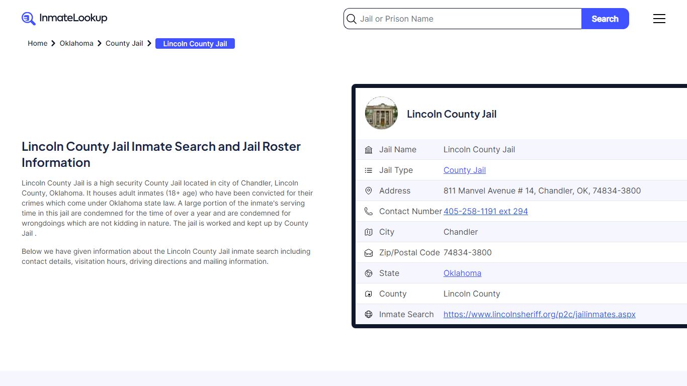 Lincoln County Jail Inmate Search - Chandler Oklahoma - Inmate Lookup