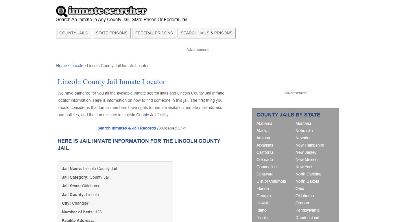 Lincoln County Jail Inmate Locator - Inmate Searcher